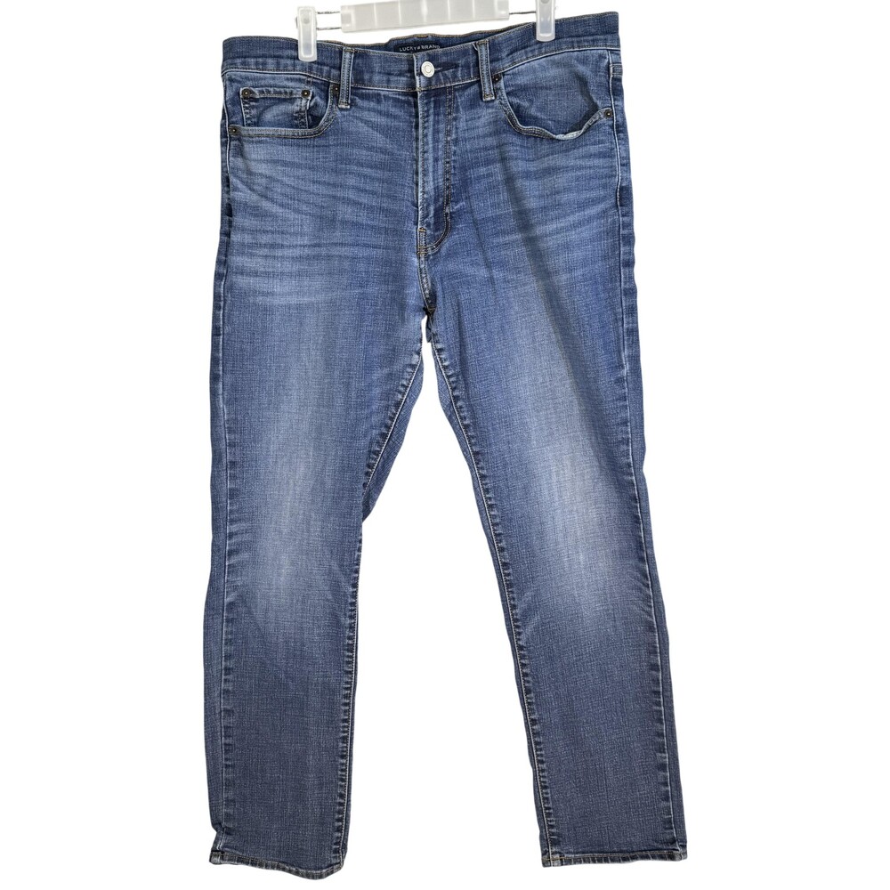 Lucky Brand 410 Athletic Slim Jeans Mens 36x30 Blue Medium Wash Whiskered Denim